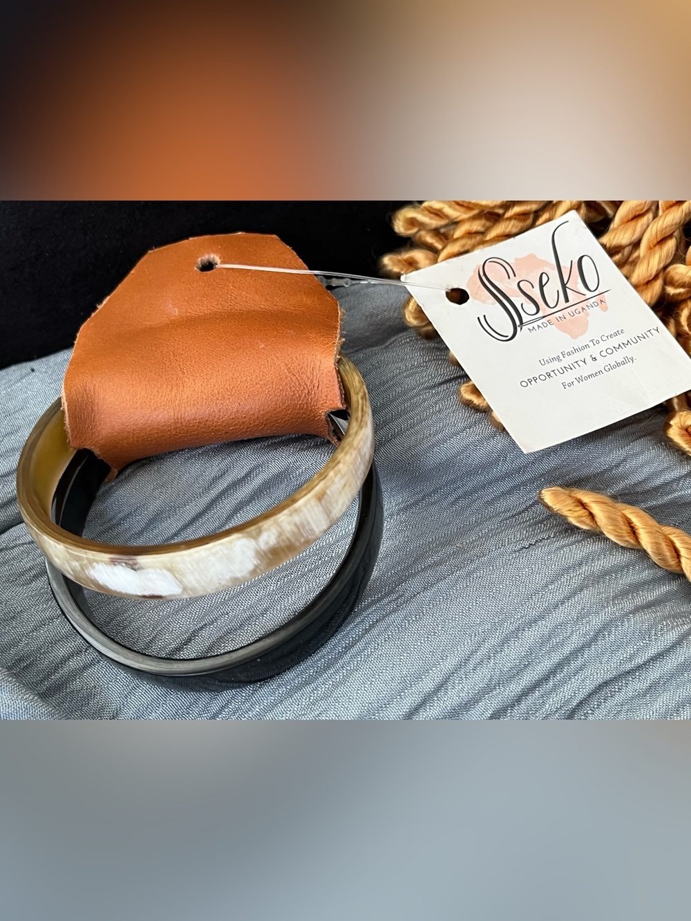 Sseko Horn-Tone and Black Resin Bangle Duo